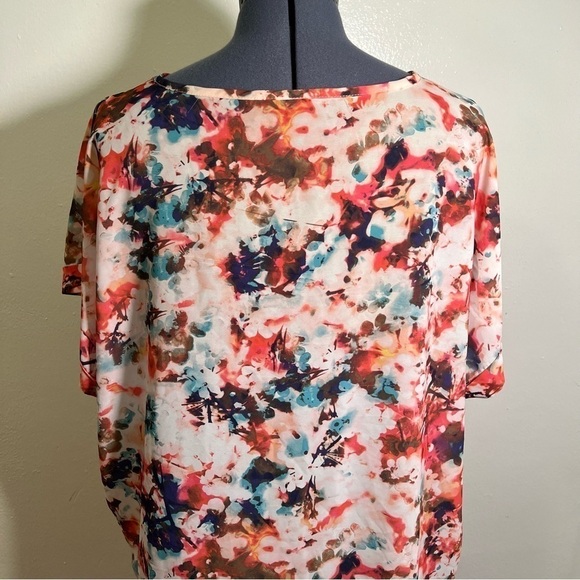 A.n.a. Floral Blouse Pink Blue Rolled Cuff - Picture 8 of 11